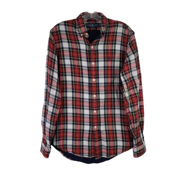 Polo Ralph Lauren Shirt Men's Medium Lined Flannel Red Plaid Long Sleeve Button - Picture 2 of 9